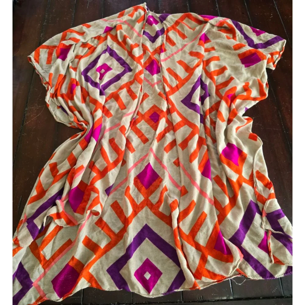 Women's Michael Stars One Size Beige Orange Purple Geometric Summer Shawl Wrap